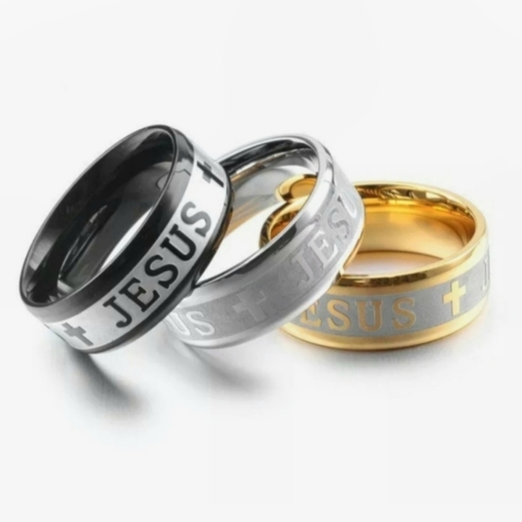 Gold Stainless Steel JESUS Insignia Emblem Embossed Engraved 8mm 8mm Band Ring - Picture 15 of 16